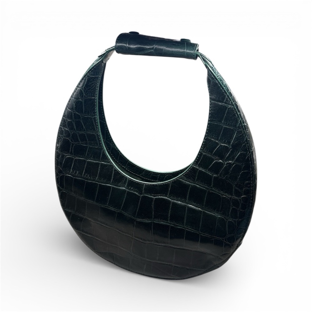 Elegant Green Staud Moon Bag Crocodile-Embossed Women's Shoulder Bag